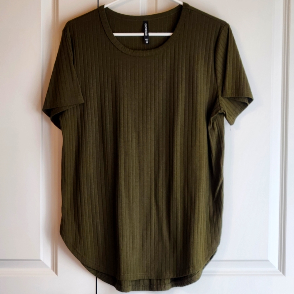 Crazy Train tunic style ribbed short sleeve tshirt, olive green